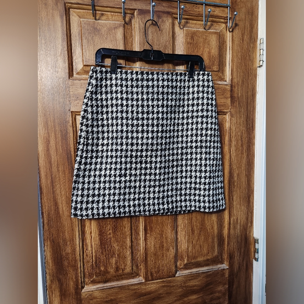 NWT Loft Sz 6 Metallic Tweed Houndstooth Skirt - Picture 2 of 7
